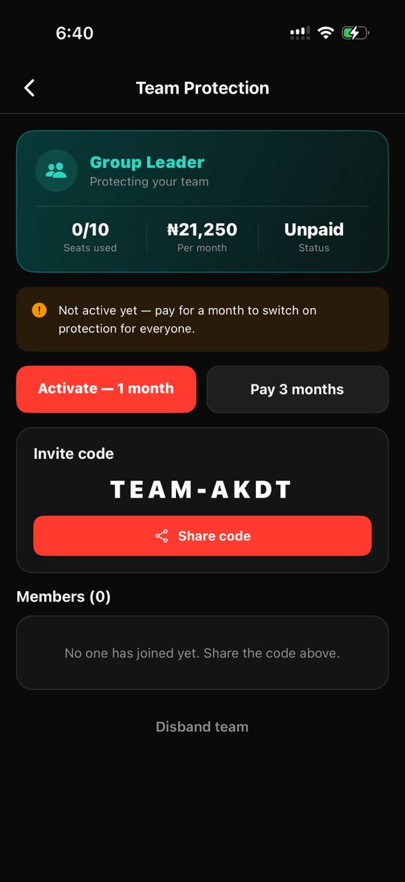 Team Protection dashboard